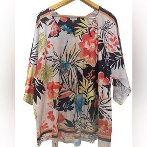 Avenue Plus Size 22/24 Vibrant Floral Short Sleeve Blouse | Lightweight & Breezy